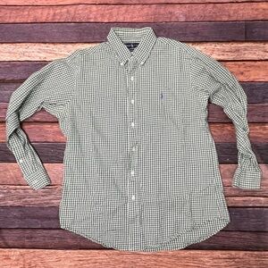 Polo Ralph Lauren Check Custom Fit Mens Dress Green Button Down Shirt